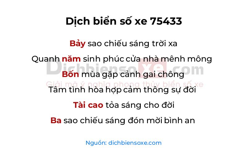 Dịch thơ biển số 75433