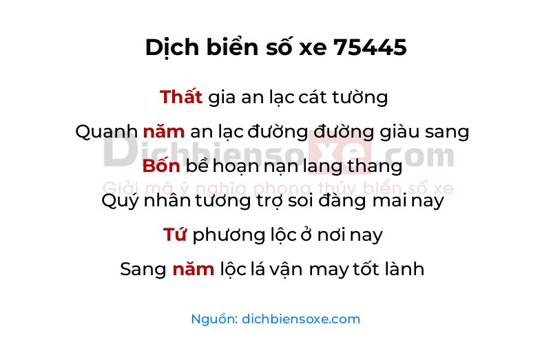 Dịch thơ biển số 75445
