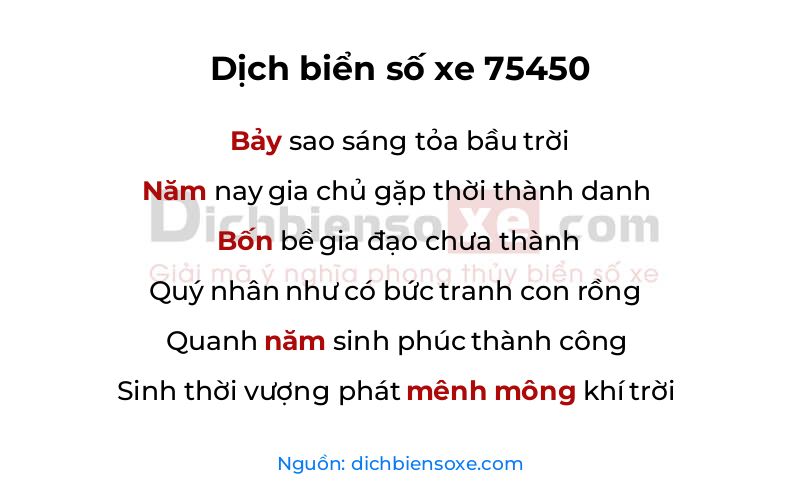 Dịch thơ biển số 75450