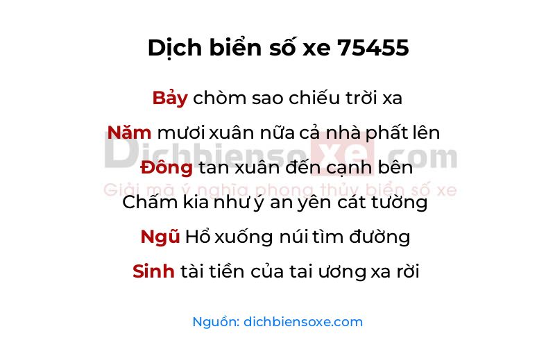 Dịch thơ biển số 75455