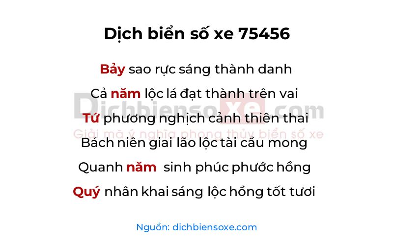 Dịch thơ biển số 75456