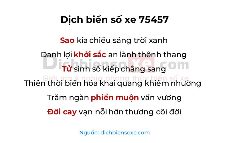 Dịch thơ biển số 75457