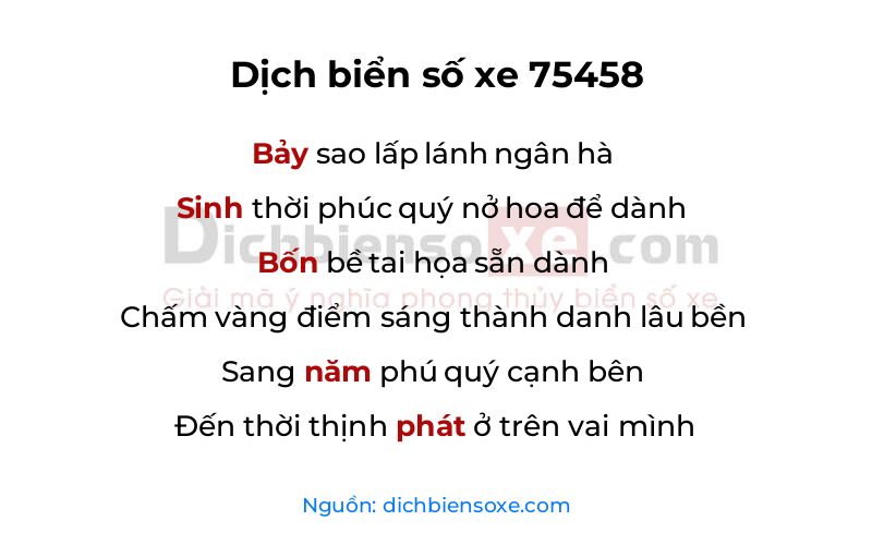 Dịch thơ biển số 75458