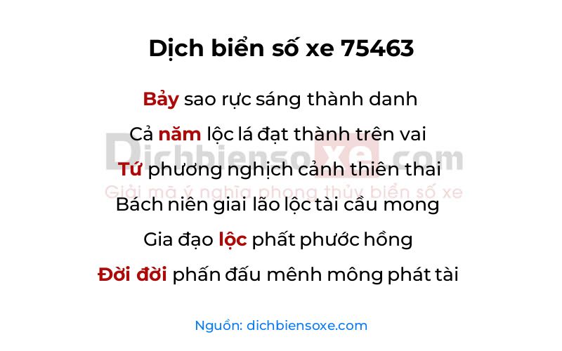 Dịch thơ biển số 75463