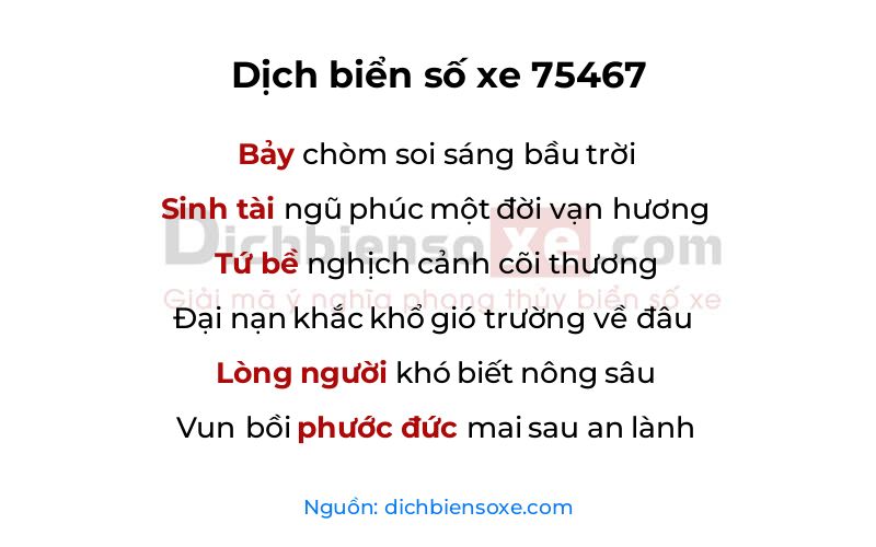 Dịch thơ biển số 75467