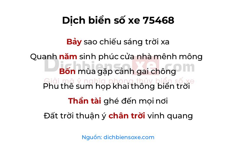 Dịch thơ biển số 75468
