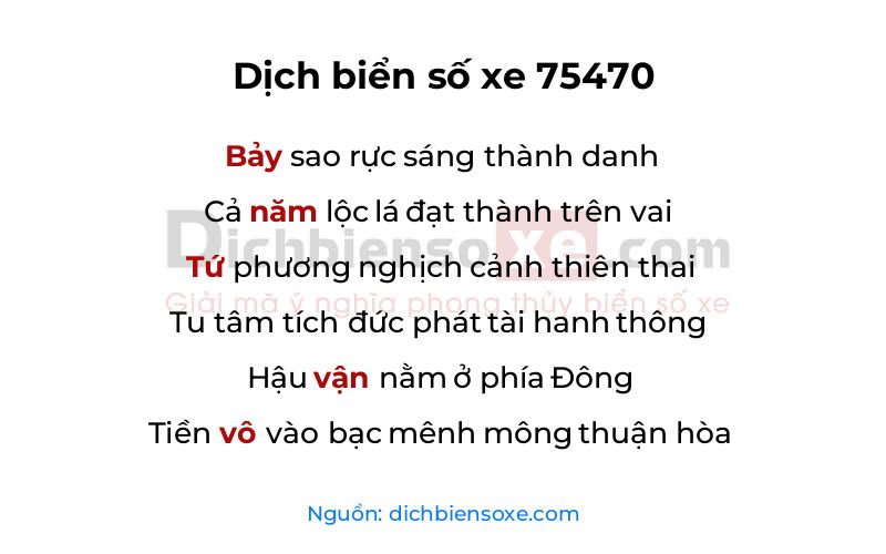 Dịch thơ biển số 75470