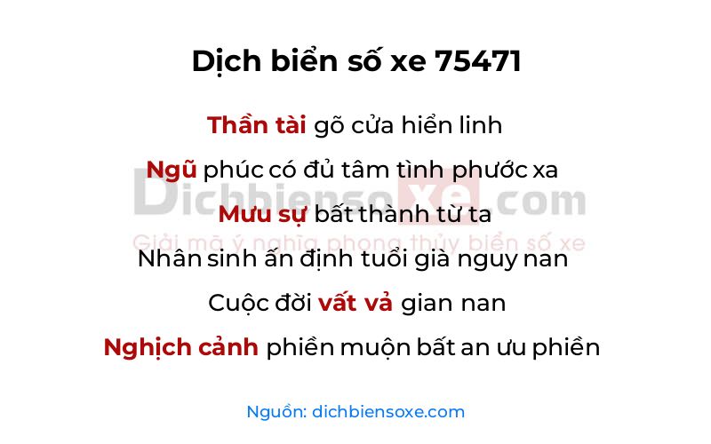 Dịch thơ biển số 75471