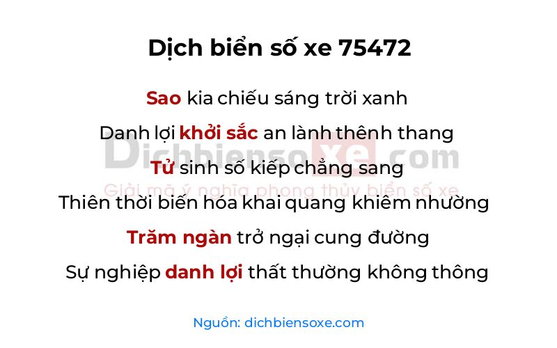 Dịch thơ biển số 75472