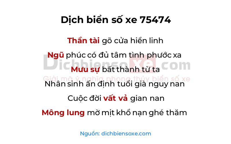 Dịch thơ biển số 75474
