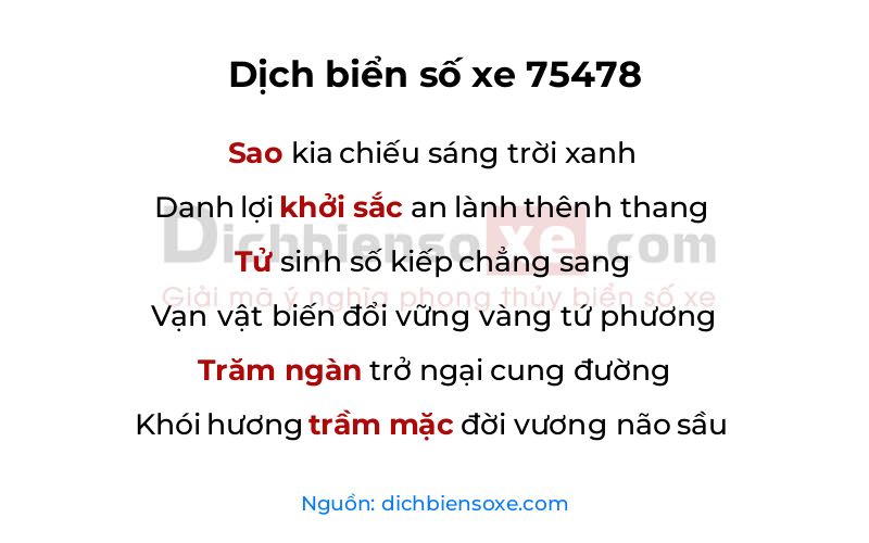 Dịch thơ biển số 75478