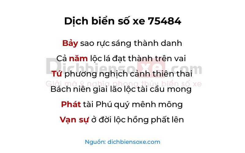 Dịch thơ biển số 75484