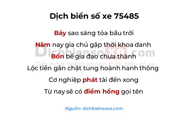 Dịch thơ biển số 75485