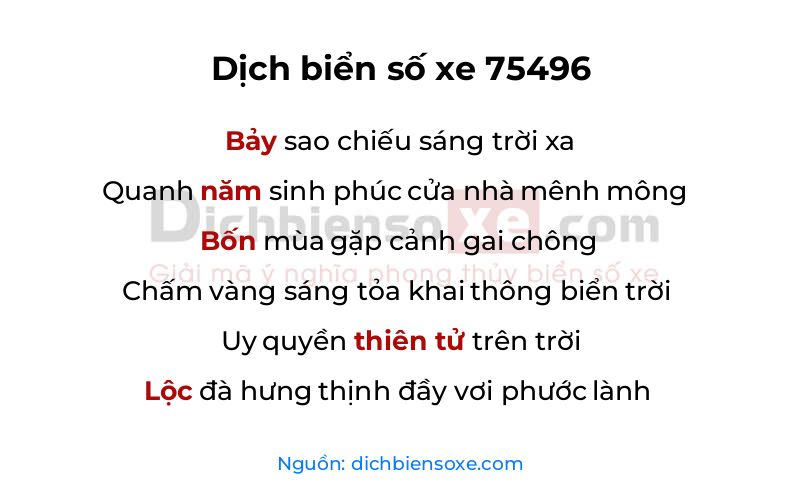 Dịch thơ biển số 75496