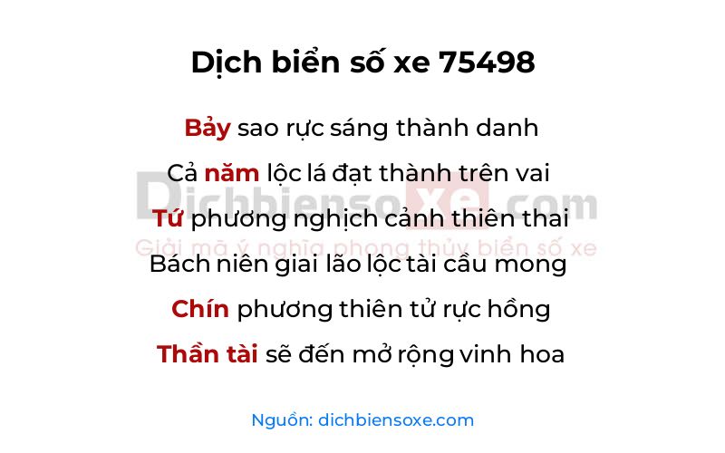 Dịch thơ biển số 75498