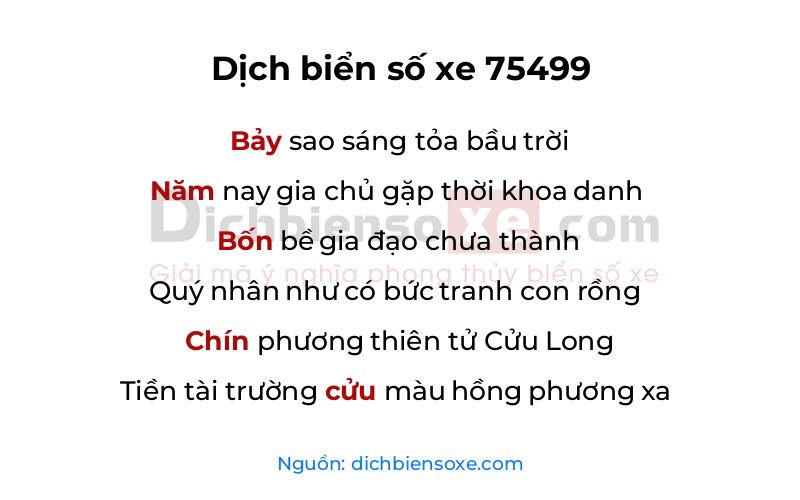 Dịch thơ biển số 75499