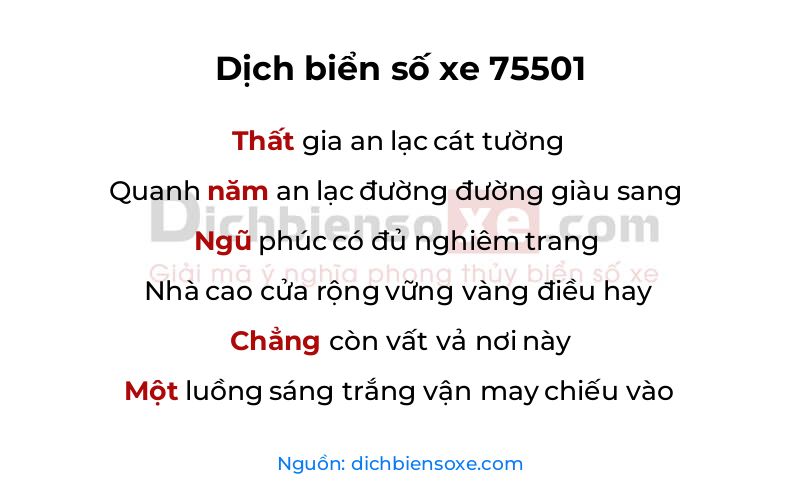 Dịch thơ biển số 75501