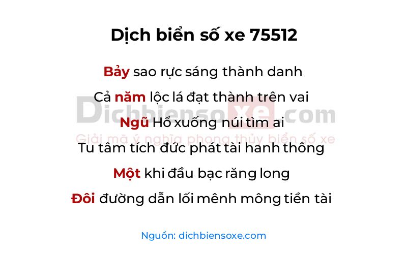Dịch thơ biển số 75512