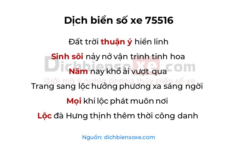 Dịch thơ biển số 75516