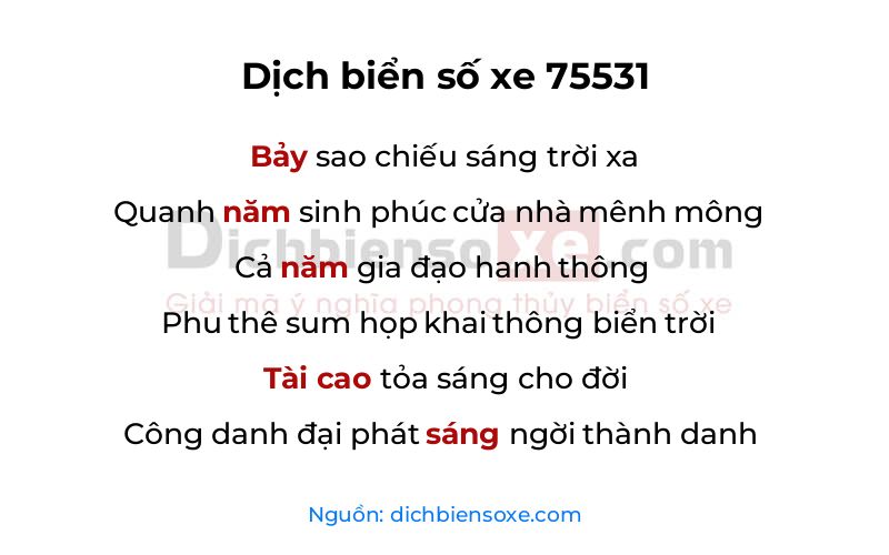 Dịch thơ biển số 75531