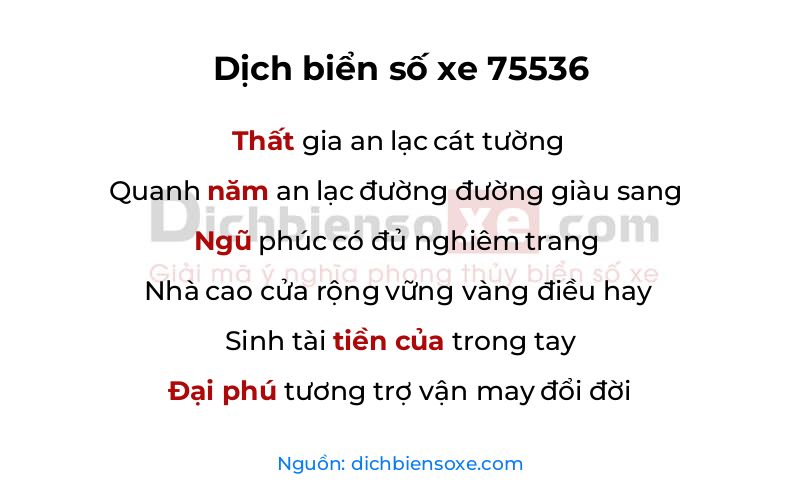 Dịch thơ biển số 75536