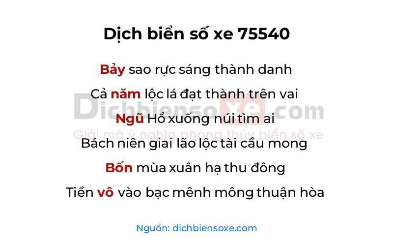 Dịch thơ biển số 75540