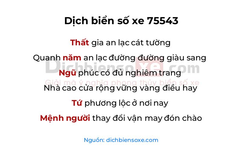 Dịch thơ biển số 75543