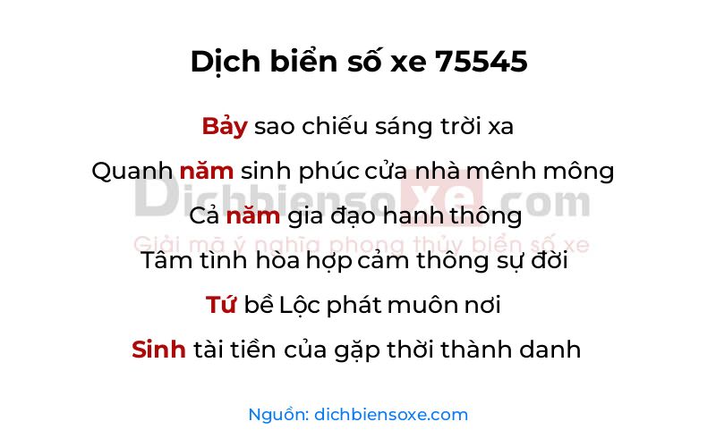 Dịch thơ biển số 75545