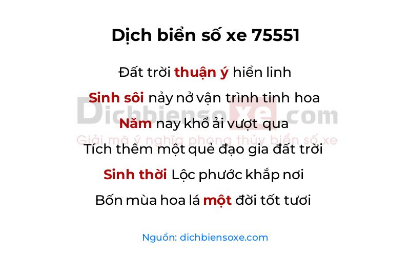 Dịch thơ biển số 75551