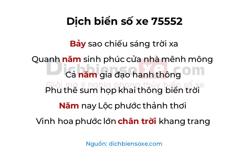 Dịch thơ biển số 75552