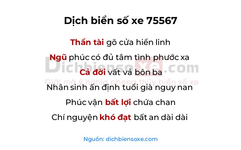Dịch thơ biển số 75567
