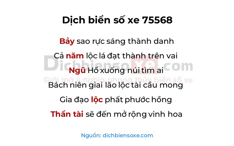 Dịch thơ biển số 75568