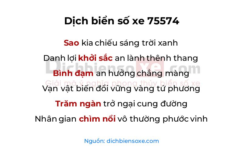 Dịch thơ biển số 75574
