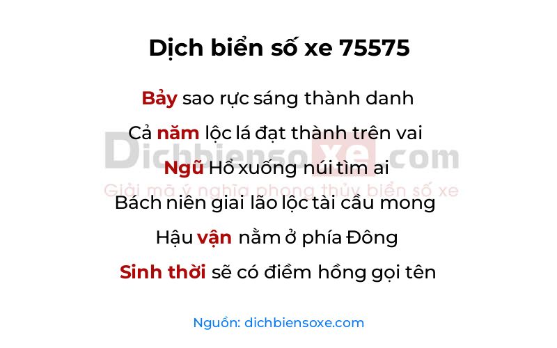 Dịch thơ biển số 75575