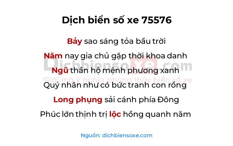 Dịch thơ biển số 75576