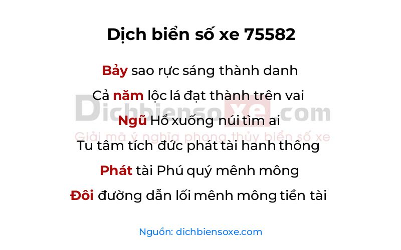 Dịch thơ biển số 75582