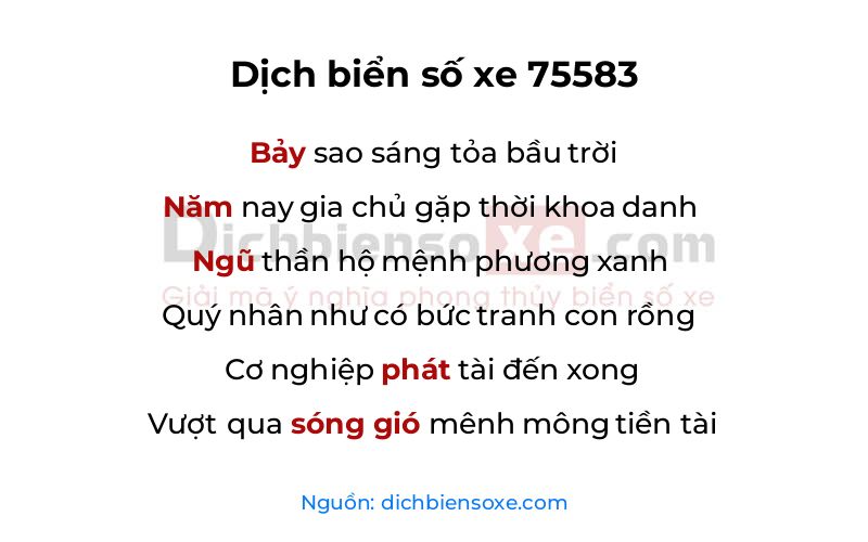 Dịch thơ biển số 75583