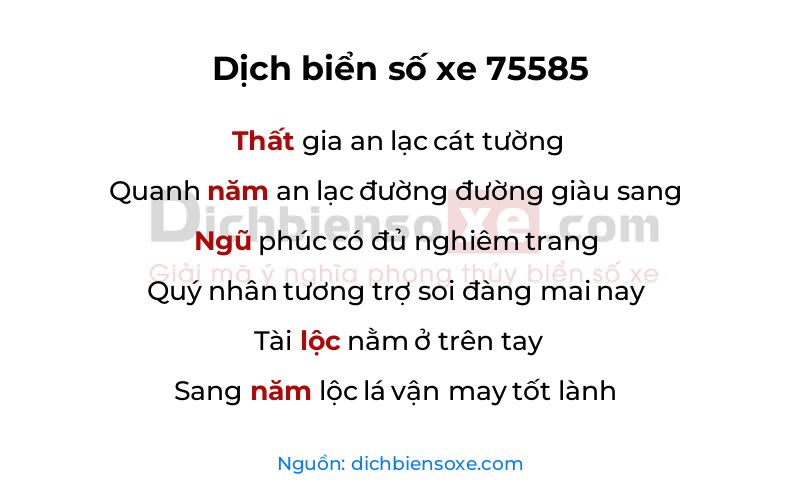 Dịch thơ biển số 75585