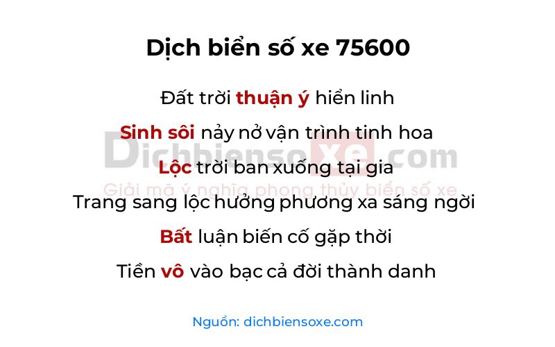 Dịch thơ biển số 75600