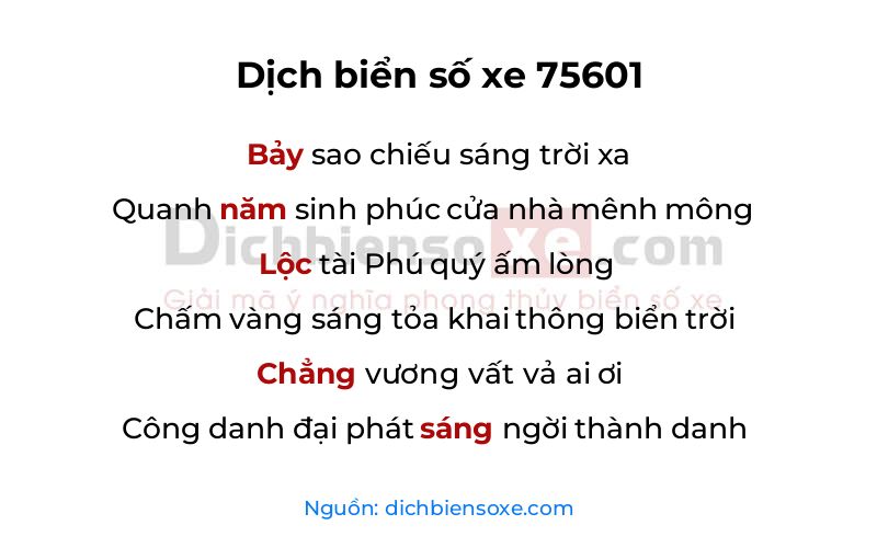 Dịch thơ biển số 75601