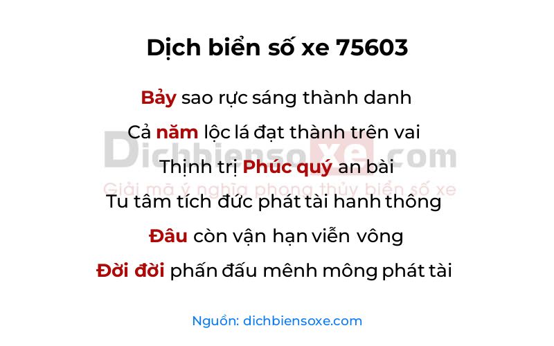 Dịch thơ biển số 75603