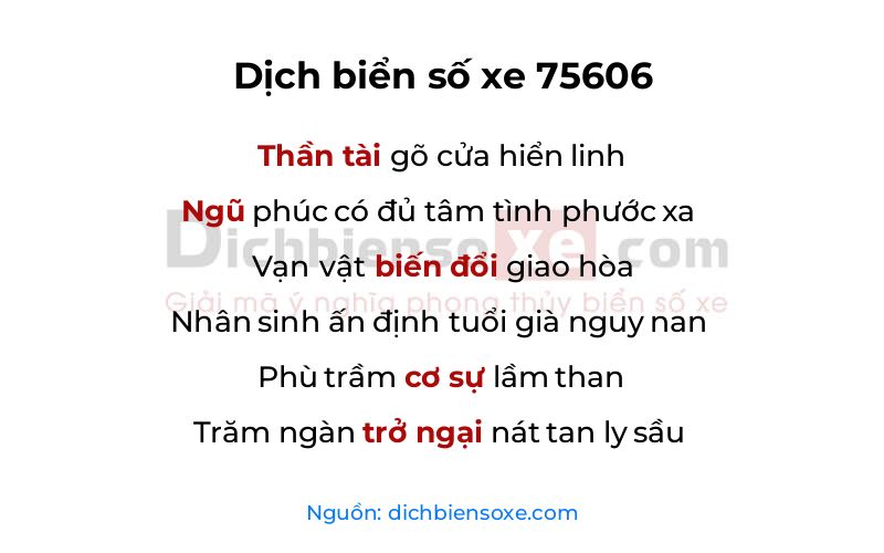 Dịch thơ biển số 75606