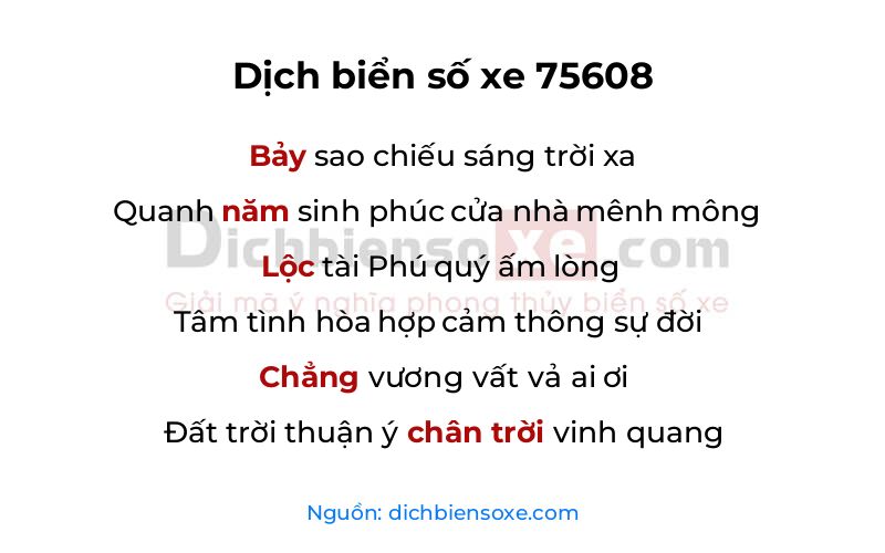Dịch thơ biển số 75608