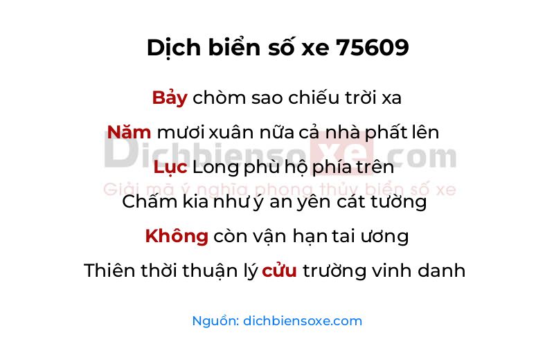 Dịch thơ biển số 75609