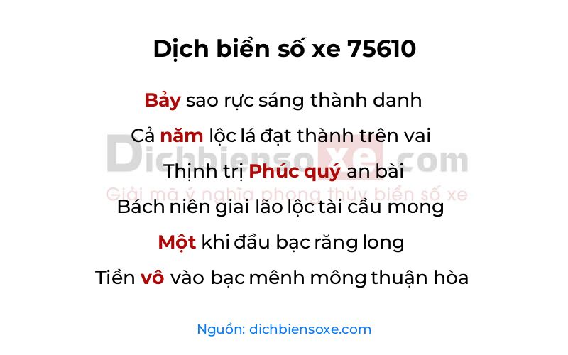 Dịch thơ biển số 75610