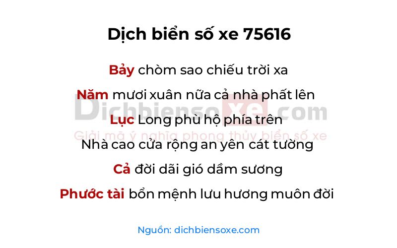 Dịch thơ biển số 75616