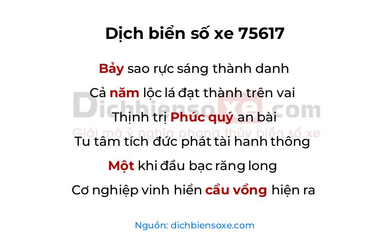 Dịch thơ biển số 75617
