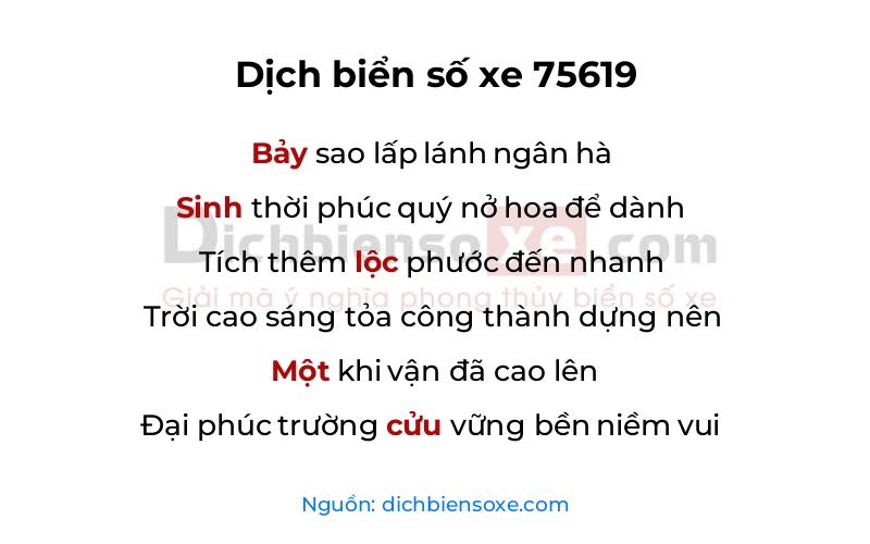 Dịch thơ biển số 75619