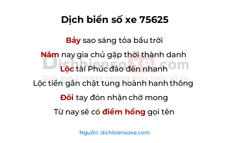 Dịch thơ biển số 75625