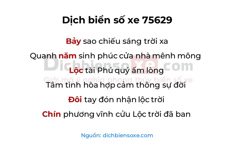Dịch thơ biển số 75629